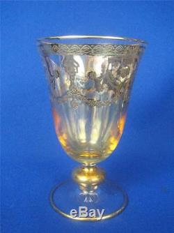 Vintage ARTE ITALICA Iridescent Glass Gilded Swags Set of 4 Wine Goblets