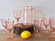 Vintage Arcoroc France Luminarc Rosaline Pink Swirl Pitcher and Six Wine Glasses