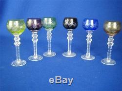 Vintage BOHEMIAN Set of 6 Multicolor Cut-to-Clear Crystal 6 Cordial Glasses