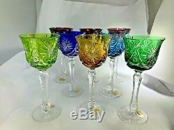 Vintage Bleikristall Set of 8 Multi Color To Clear Tall Wine Goblets Crystal