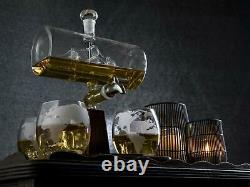 Vintage Boat Crystal Glass Decanter Set Creative Whiskey Wine Bottle With 4 Cups