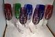 Vintage Bohemian Colored Cut To Clear Crystal Wine Champagne Glass Stems Set (7)