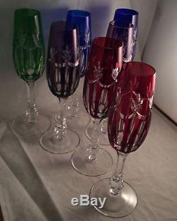 Vintage Bohemian Colored Cut To Clear Crystal Wine Champagne Glass Stems Set (7)