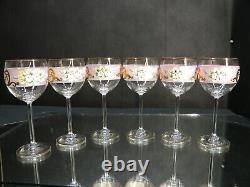 Vintage Bohemian Crystal Enameled Pink Wine Goblets, Set of 6