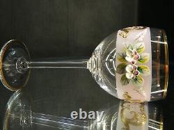 Vintage Bohemian Crystal Enameled Pink Wine Goblets, Set of 6