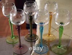 Vintage Bohemian Etched Crystal Wine/Sherry Set of Six Glasses