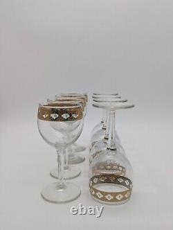 Vintage CULVER VALENCIA Wine Glass Gold Diamond Design MCM Set of 8