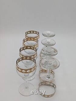 Vintage CULVER VALENCIA Wine Glass Gold Diamond Design MCM Set of 8
