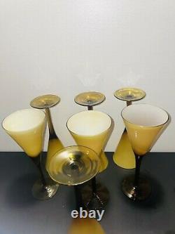 Vintage Carlo Moretti Murano Amber Wine Champagne glasses set of 7