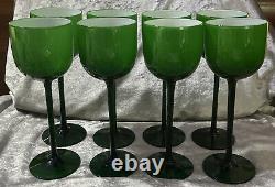 Vintage Carlo Moretti Murano Emerald Green White Cased Wine Glasses Set of 4