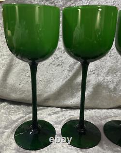 Vintage Carlo Moretti Murano Emerald Green White Cased Wine Glasses Set of 4