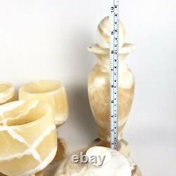 Vintage Classy Onyx Marble Stone Wine Cup Glass Goblet 6 Pc Bar Set Organic