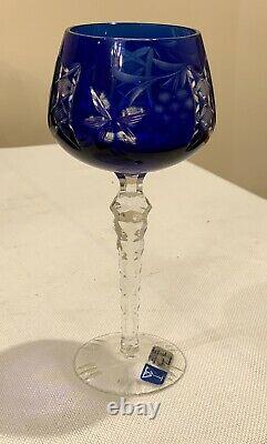Vintage Cobalt Blue Crystal Glass Wine Water Goblets Cup Set of 6 Stems 8