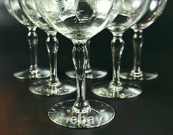 Vintage Crystal Etched Optic Beautiful Shape Wine Glasses -Set of 6