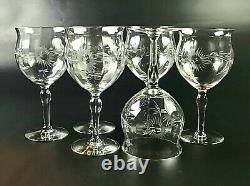 Vintage Crystal Etched Optic Beautiful Shape Wine Glasses -Set of 6