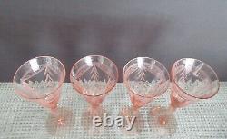 Vintage Crystal Pink Beveled Etched Wine Glasses Set of 4 7 Tall