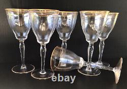 Vintage Elegant Wine Glasses Optic Gold Bands West Virginia Glass Set Of 6