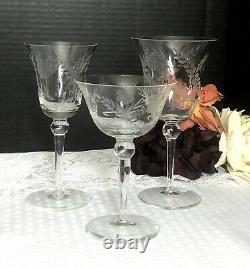 Vintage Etched Glasses Wheat and Dasies Wine, Water, Tall Champagne Set of 9