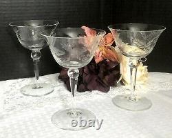 Vintage Etched Glasses Wheat and Dasies Wine, Water, Tall Champagne Set of 9