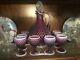 Vintage Fenton Hobnail Art Plum Opalescent Decanter & 8 Wine Glass Complete Set