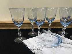 Vintage Fostoria Wilma Azure Light Blue Claret Large Wine Glass Goblet Set 8