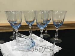Vintage Fostoria Wilma Azure Light Blue Claret Large Wine Glass Goblet Set 8