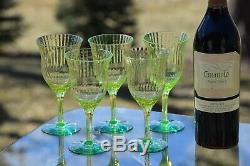 Vintage GREEN VASELINE Uranium Glass Wine Glasses, Set of 7