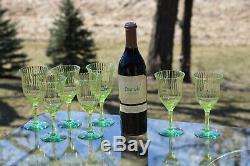Vintage GREEN VASELINE Uranium Glass Wine Glasses, Set of 7