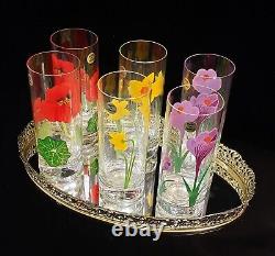 Vintage Glasses With Flowers Motif Made in France Set of 6
