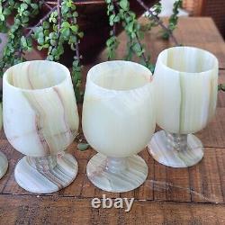 Vintage Goblet Natural Green White Marble Onyx Wine Glass Stemware 5 Set of 6