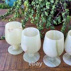 Vintage Goblet Natural Green White Marble Onyx Wine Glass Stemware 5 Set of 6