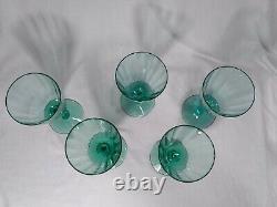 Vintage Green Uranium Glass Wine Goblets Set of 5 Scalloped Walls
