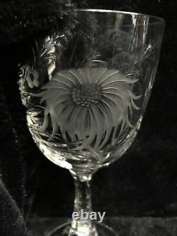 Vintage Hawkes Gravic Cut Crystal China Aster Wine Goblet Chrysanthemum set of 5