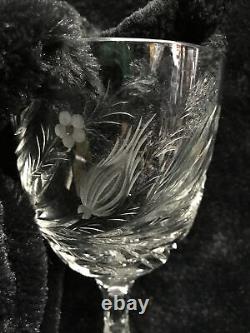 Vintage Hawkes Gravic Cut Crystal China Aster Wine Goblet Chrysanthemum set of 5