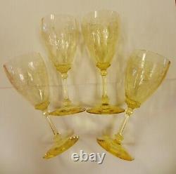 Vintage Heisey Old Colony Yellow Water Wine Goblet Set Of 4,8, Stem #3380