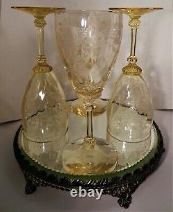 Vintage Heisey Old Colony Yellow Water Wine Goblet Set Of 4,8, Stem #3380