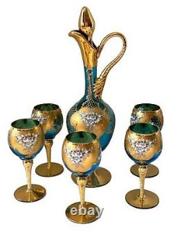 Vintage Italian Murano Gold Gild 24 KT Paint Wine Set 7 Prices