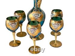 Vintage Italian Murano Gold Gild 24 KT Paint Wine Set 7 Prices