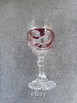 Vintage Lead Crystal Hofbauer Red Bird Glass Set of 6 Wine Goblets /Glasses