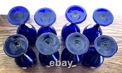 Vintage Libbey Celestial Sun Moon Stars Cobalt Blue Wine Glasses set of 8