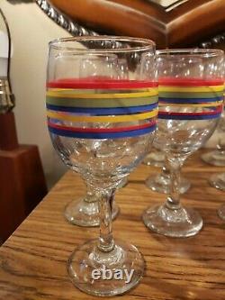 Vintage Libbey Fiesta Mambo Striped Wine, Water, Sherbert, Glass Plate Set of 28