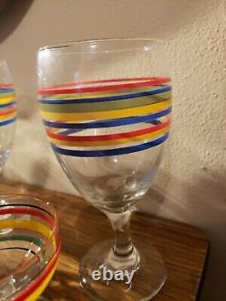 Vintage Libbey Fiesta Mambo Striped Wine, Water, Sherbert, Glass Plate Set of 28