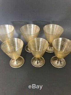 Vintage Murano Wine Goblets Gold Flecks set of 6 Art Glass