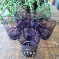 Vintage Nachtman Traube Grapes Purple Cut to Clear Glass Whisky Wine Water Set 6