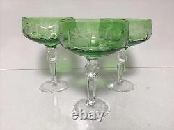 Vintage Nachtmann Traube Crystal Green WineGoblet Glasses SET of 3 MCM Bareware
