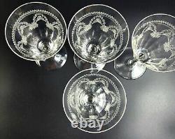 Vintage Needle Etched Wine Glasses Set of 4 7 3/4 Tall