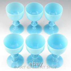 Vintage Portieux Vallerysthal French OPALINE BLUE 4.5 WINE GLASSES Set of 6