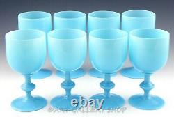 Vintage Portieux Vallerysthal French OPALINE BLUE 6.5 WATER WINE GOBLETS Set 8