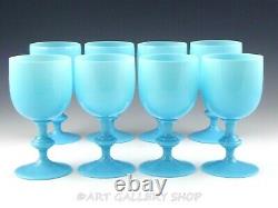 Vintage Portieux Vallerysthal French OPALINE BLUE 6.5 WATER WINE GOBLETS Set 8