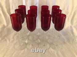 Vintage Red Ruby Crystal Stemware Full Set Red Wine Glasses Clear Stem